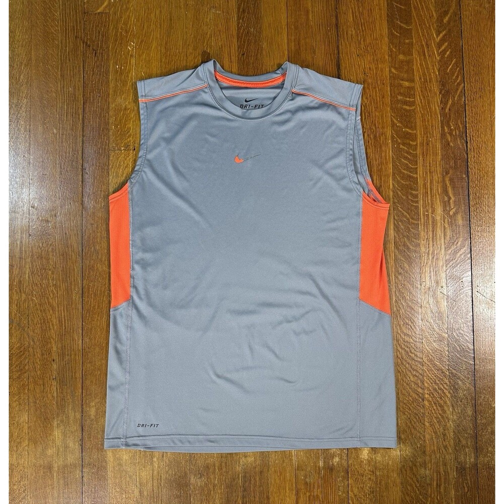 Nike Dri-FIT Center Swoosh Sleeveless Tank Top Gray Orange Men's Large